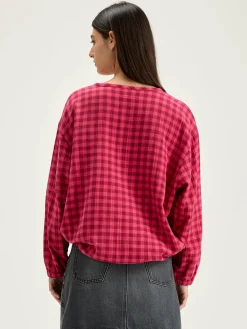 Bellerose Padoue Geruite Blouse Fushia Clearance