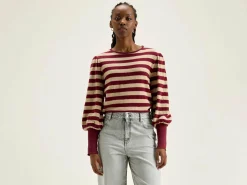 Bellerose Vidoum Pofmouwen T-shirt Antique white / Grenat Discount