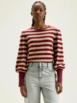 Bellerose Vidoum Pofmouwen T-shirt Antique white / Grenat Discount